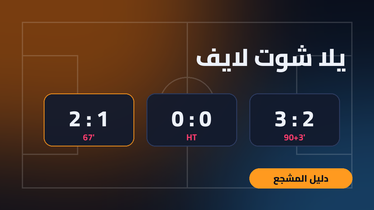 بطاقات نتائج مباشرة فوق رسم لملعب كرة قدم